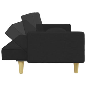 Canapé-lit à 2 places et oreillers et repose-pied noir tissu