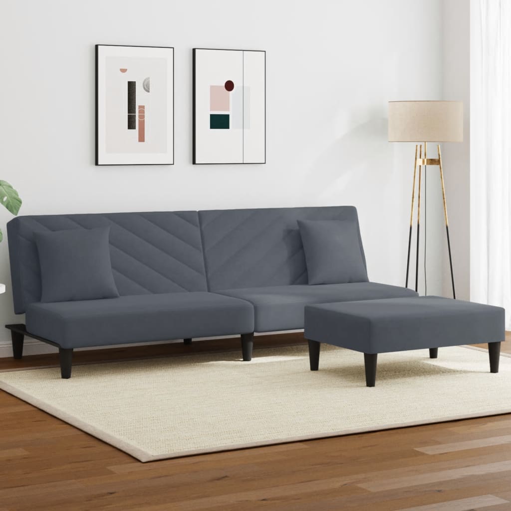 Ensemble de canapés 2 pcs avec coussins gris foncé velours