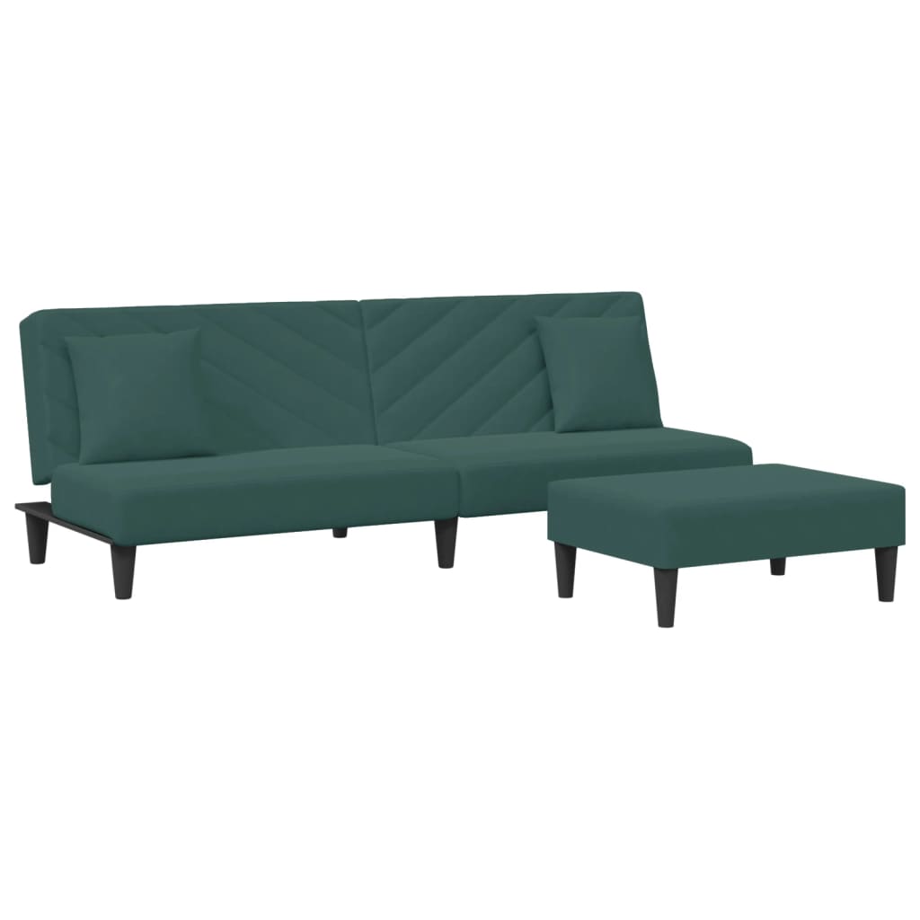 Ensemble de canapés 2 pcs avec coussins vert foncé velours