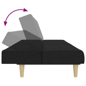Canapé-lit à 2 places avec repose-pied noir tissu