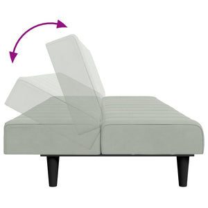 Canapé-lit à 2 places avec repose-pied gris clair velours