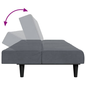 Canapé-lit à 2 places avec repose-pied gris foncé velours