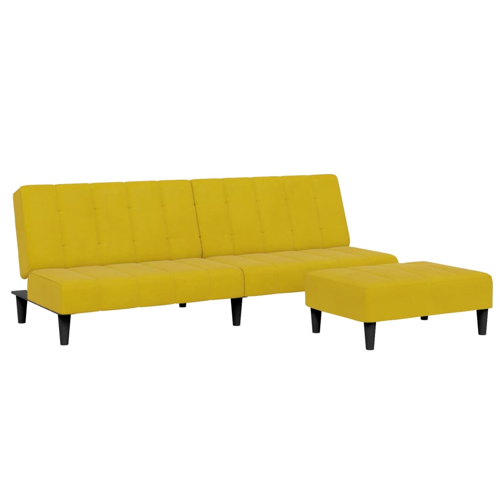 Canapé-lit à 2 places avec repose-pied jaune velours