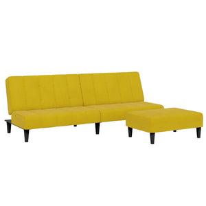 Canapé-lit à 2 places avec repose-pied jaune velours