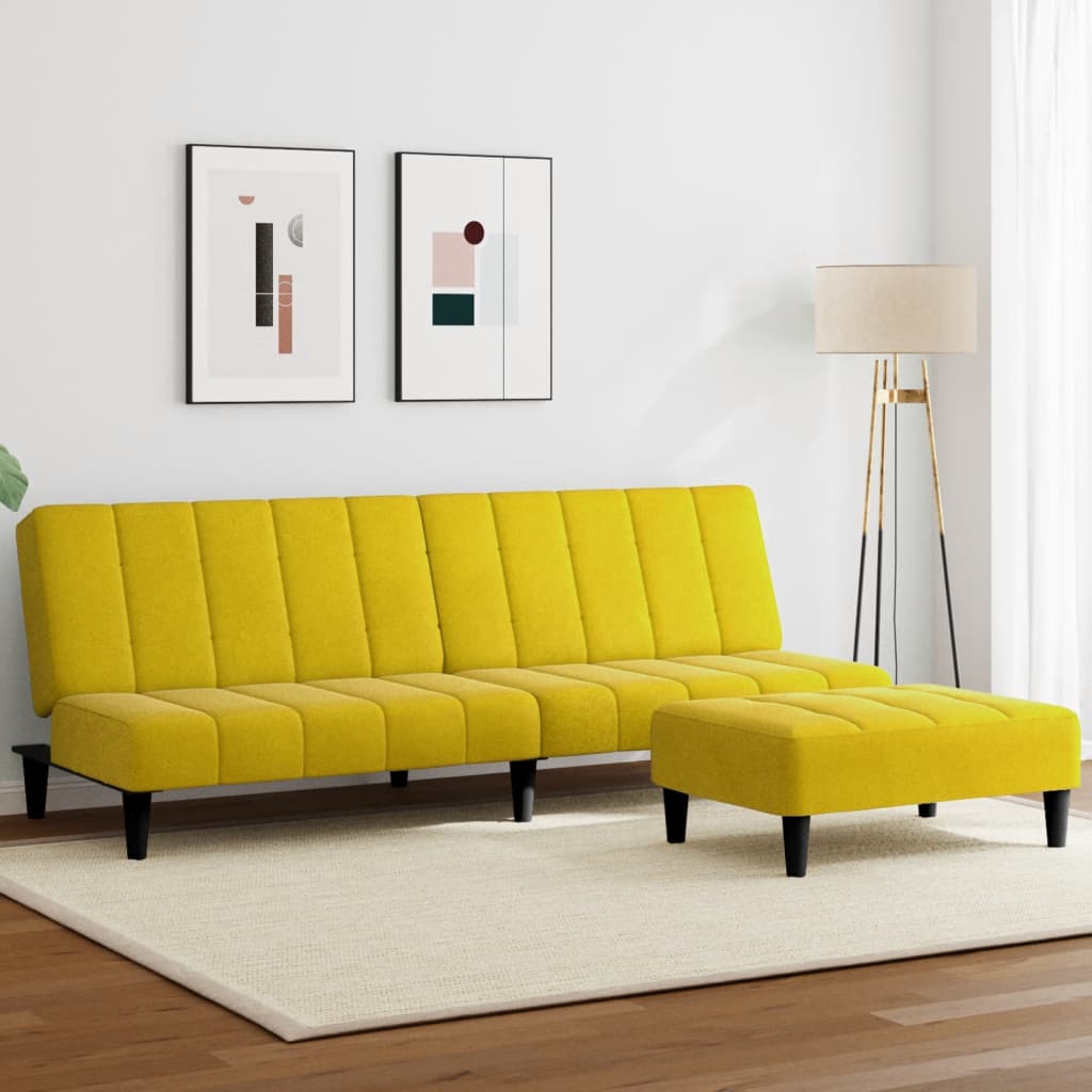 Canapé-lit à 2 places avec repose-pied jaune velours