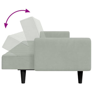 Canapé-lit à 2 places avec repose-pied gris clair velours