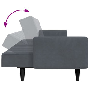 Canapé-lit à 2 places avec repose-pied gris foncé velours