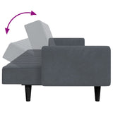 Canapé-lit à 2 places avec repose-pied gris foncé velours