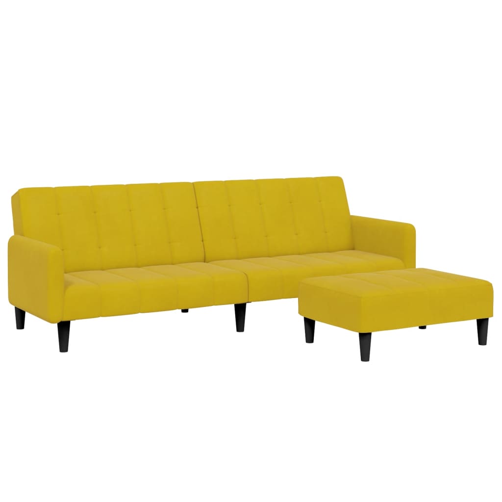 Canapé-lit à 2 places avec repose-pied jaune velours