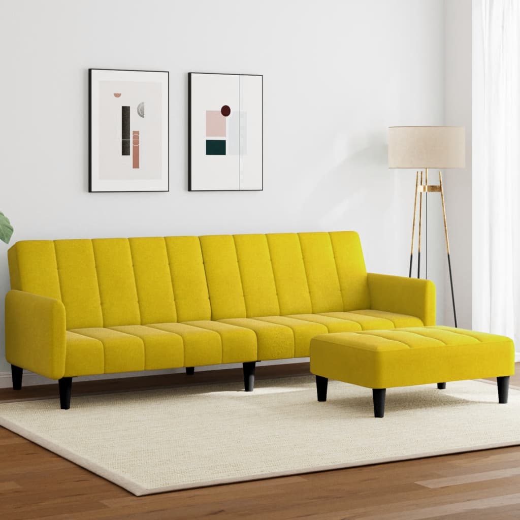Canapé-lit à 2 places avec repose-pied jaune velours
