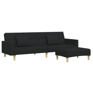 Canapé-lit à 2 places avec repose-pied noir tissu