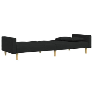 Canapé-lit à 2 places avec repose-pied noir tissu