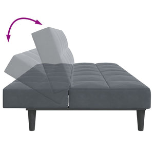Canapé-lit à 2 places avec repose-pied gris foncé velours