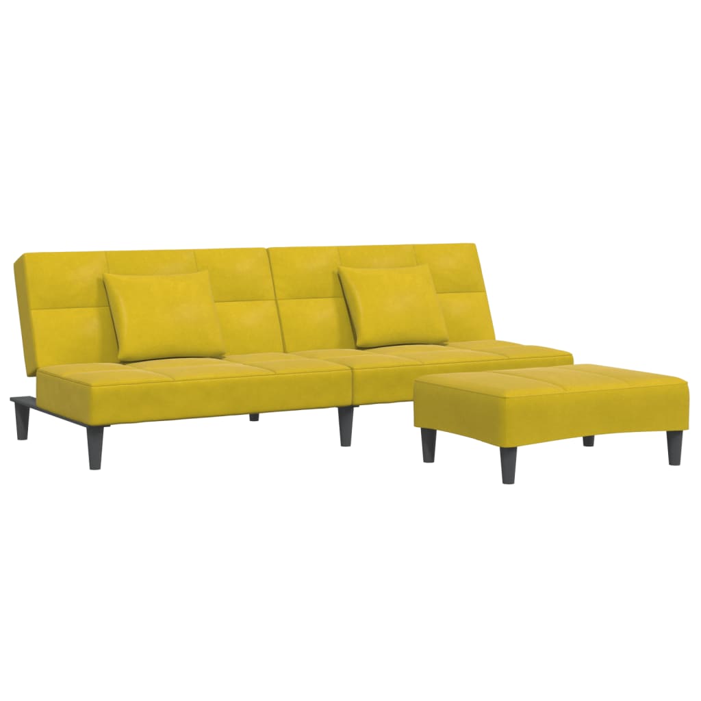 Canapé-lit à 2 places avec repose-pied jaune velours