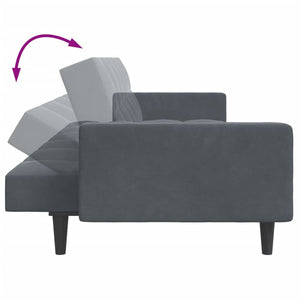 Canapé-lit à 2 places avec repose-pied gris foncé velours
