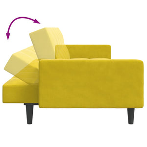 Canapé-lit à 2 places avec repose-pied jaune velours