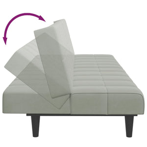 Canapé-lit à 2 places avec repose-pied gris clair velours