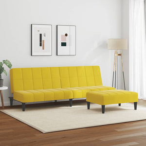 Canapé-lit à 2 places avec repose-pied jaune velours