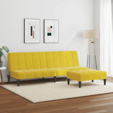 Canapé-lit à 2 places avec repose-pied jaune velours