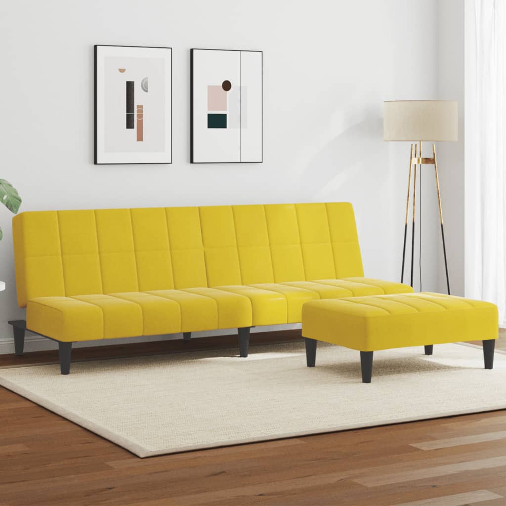Canapé-lit à 2 places avec repose-pied jaune velours