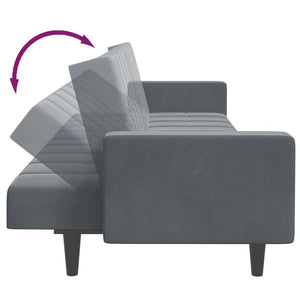 Canapé-lit à 2 places avec repose-pied gris foncé velours