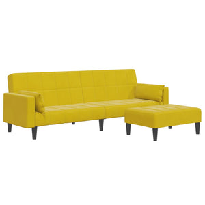 Canapé-lit à 2 places avec repose-pied jaune velours