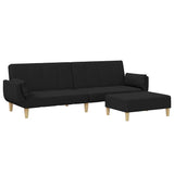 Canapé-lit à 2 places avec repose-pied noir tissu
