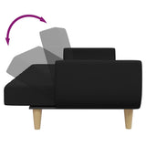Canapé-lit à 2 places avec repose-pied noir tissu