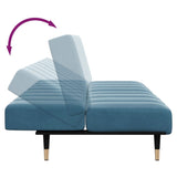 Canapé-lit à 2 places avec repose-pied bleu velours