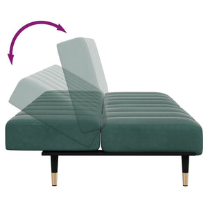 Canapé-lit à 2 places avec repose-pied vert foncé velours