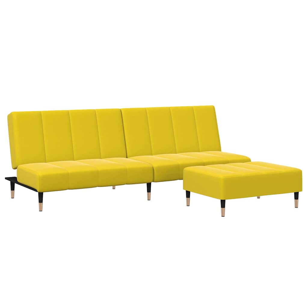 Canapé-lit à 2 places avec repose-pied jaune velours