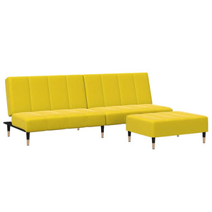 Canapé-lit à 2 places avec repose-pied jaune velours