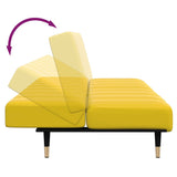 Canapé-lit à 2 places avec repose-pied jaune velours