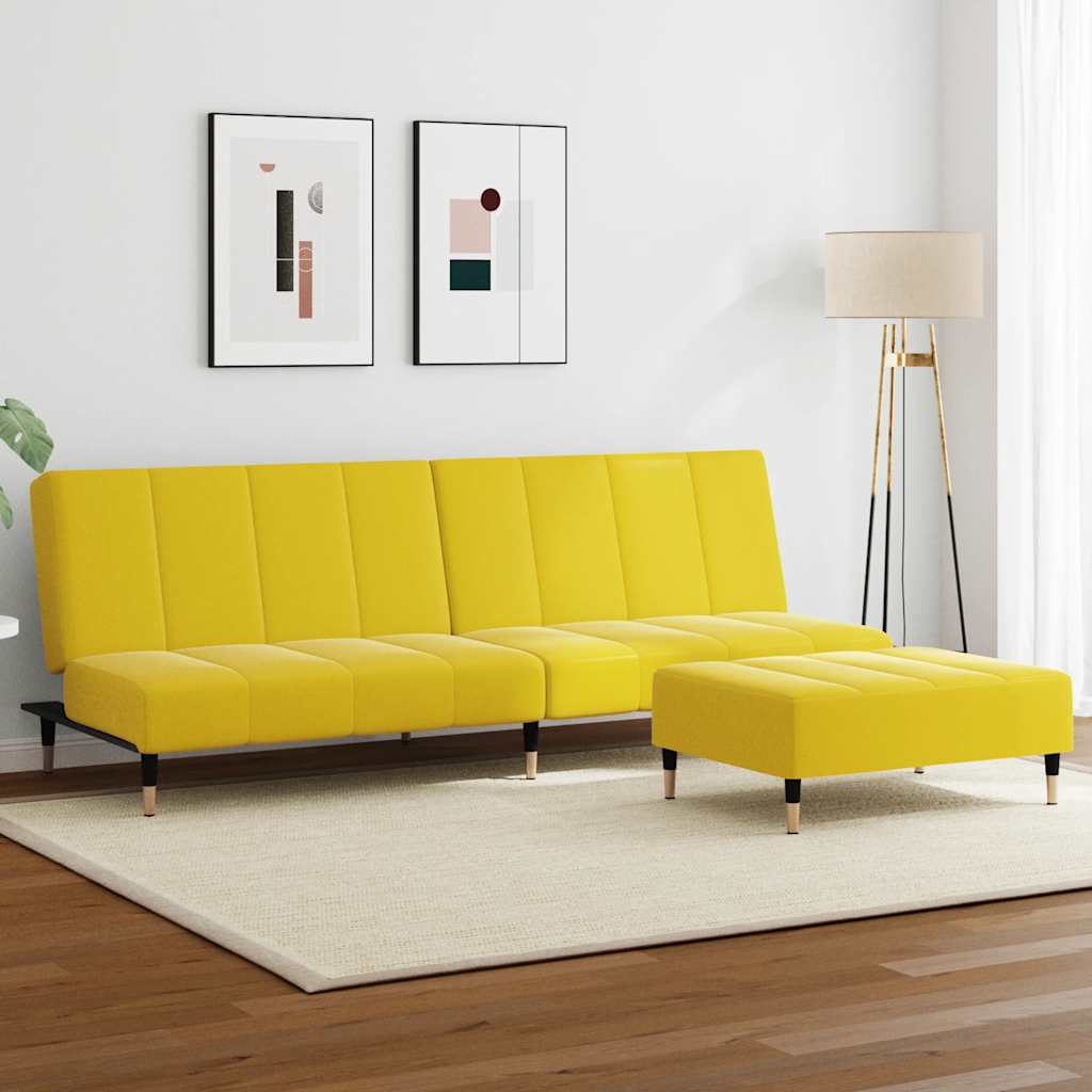 Canapé-lit à 2 places avec repose-pied jaune velours