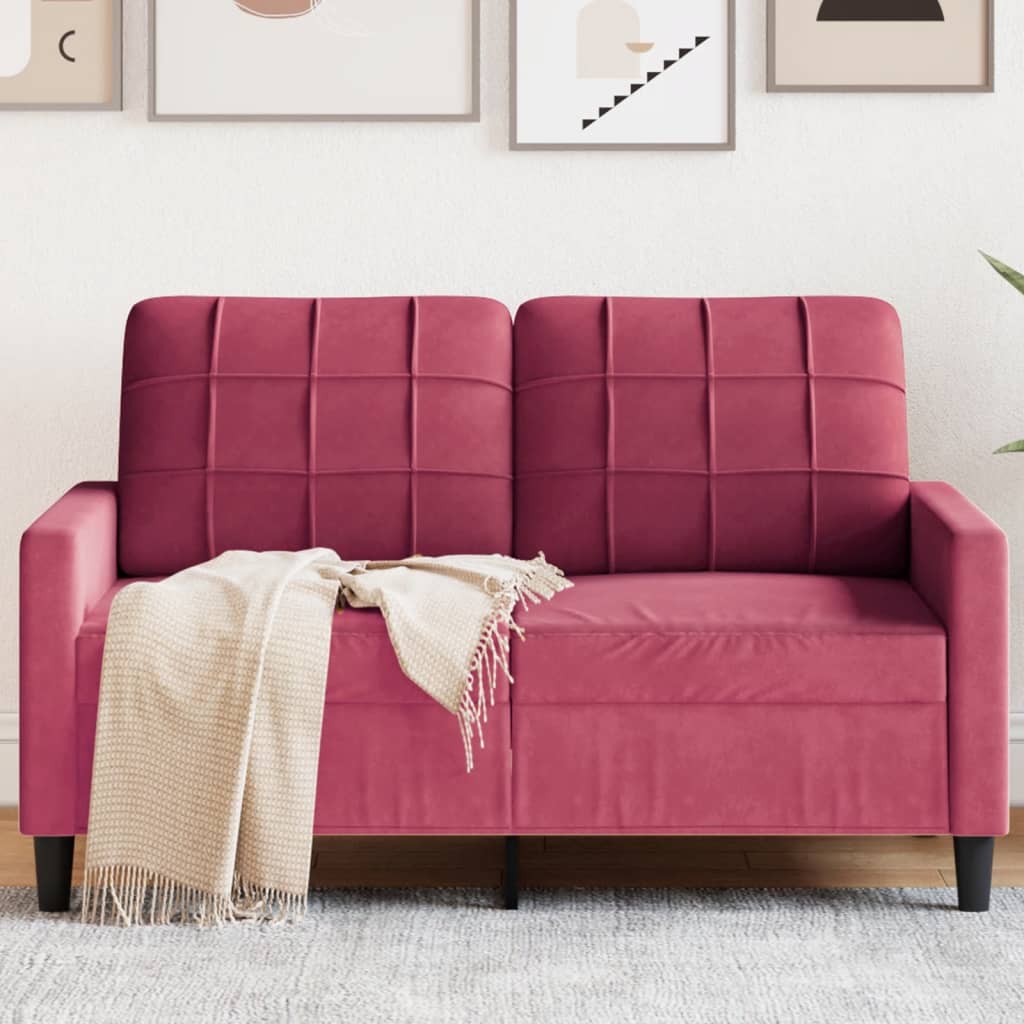 Canapé à 2 places Rouge bordeaux 120 cm Velours
