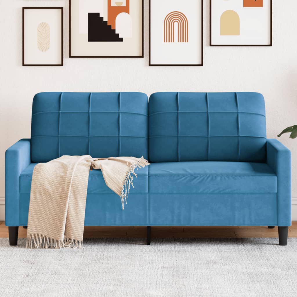 Canapé à 2 places Bleu 140 cm Velours