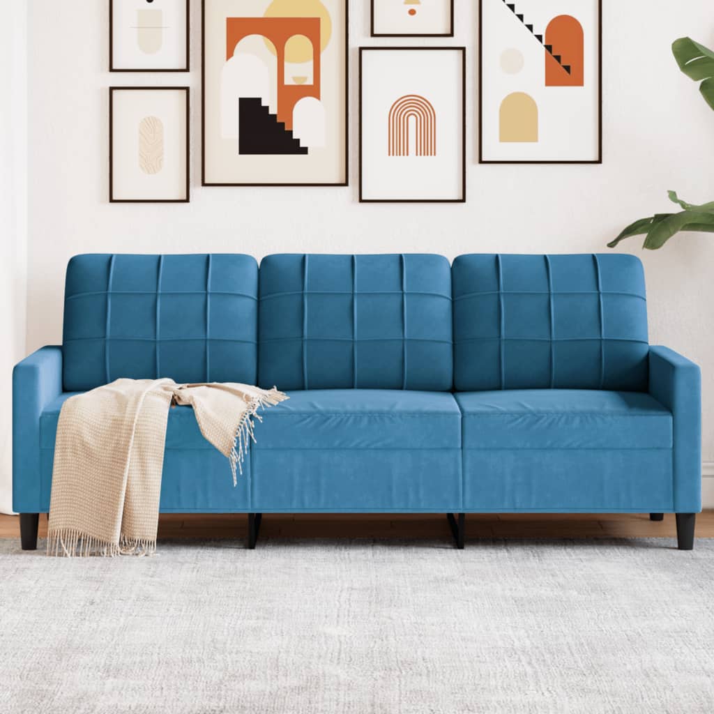 Canapé à 3 places Bleu 180 cm Velours