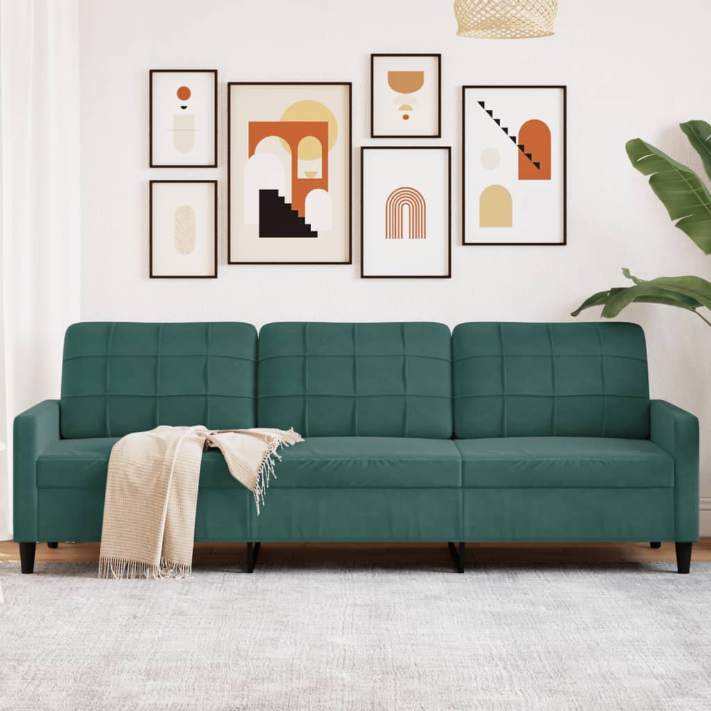 Canapé à 3 places Vert foncé 210 cm Velours