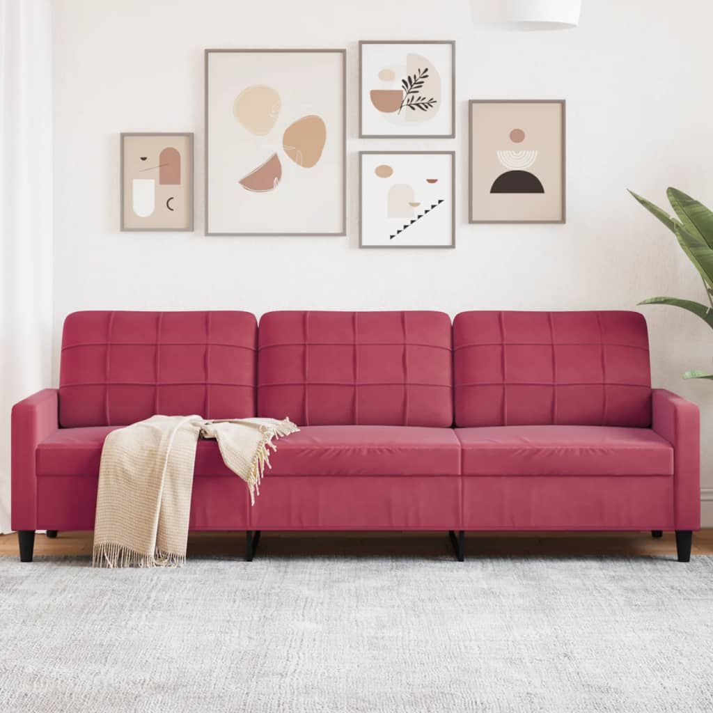 Canapé à 3 places Rouge bordeaux 210 cm Velours