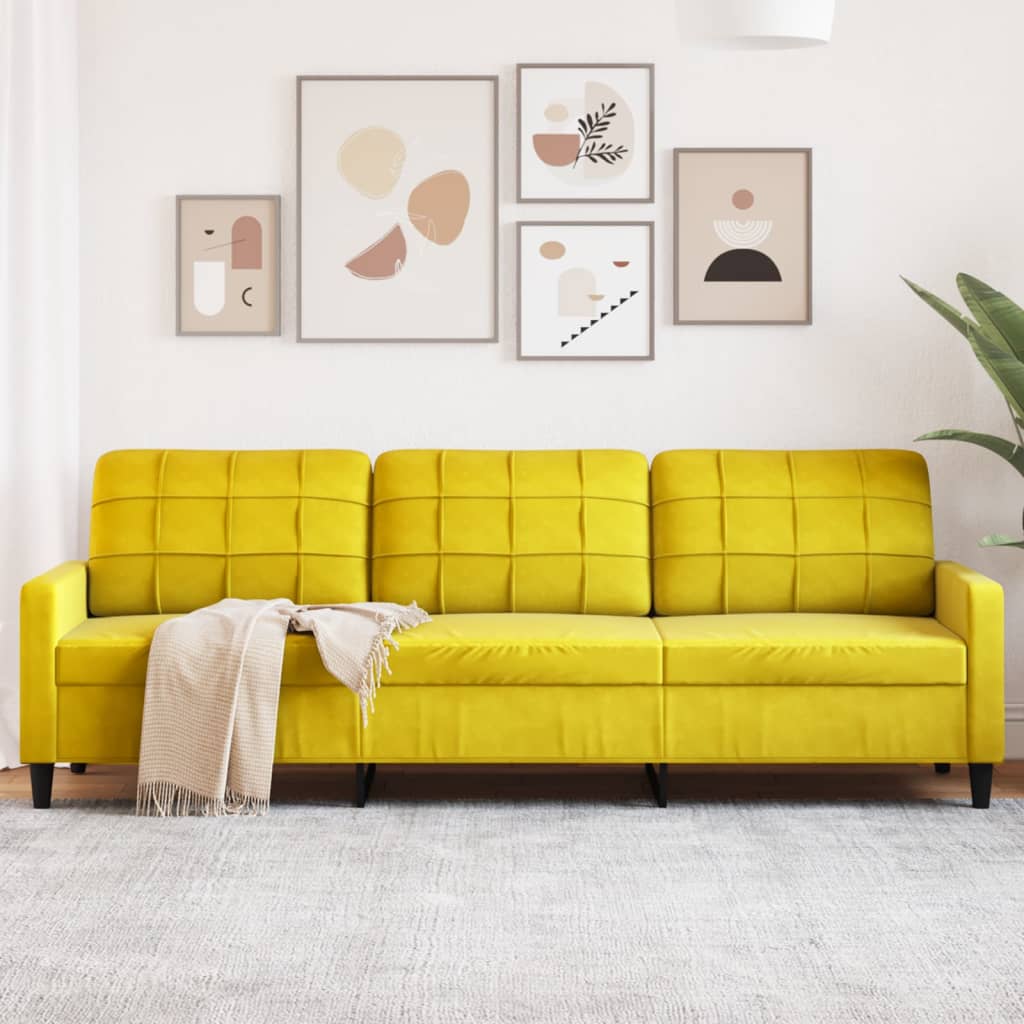 Canapé à 3 places Jaune 210 cm Velours