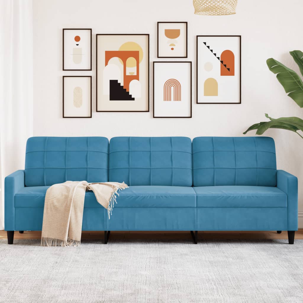 Canapé à 3 places Bleu 210 cm Velours