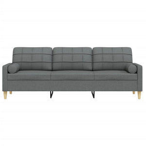 Canapé 3 places avec oreillers gris foncé 210 cm tissu
