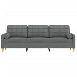 Canapé 3 places avec oreillers gris foncé 210 cm tissu