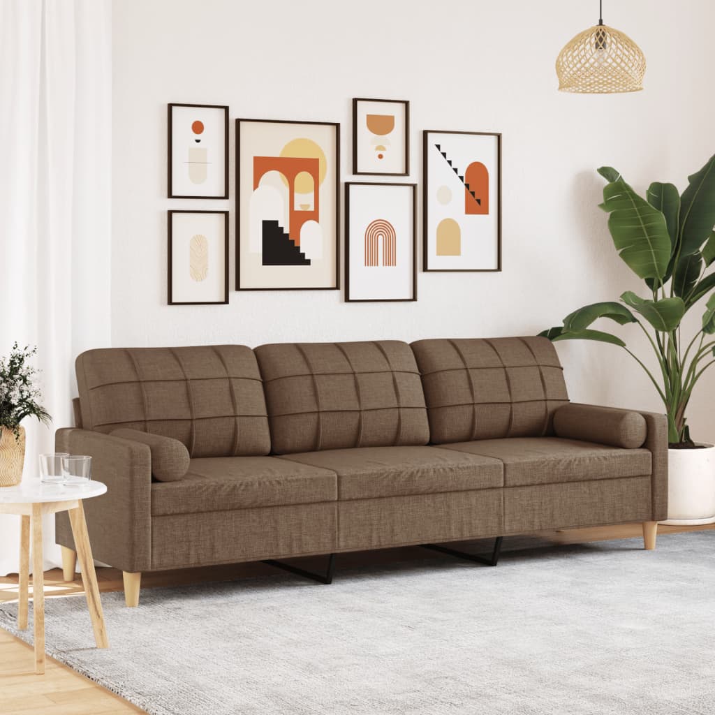 Canapé 3 places avec oreillers décoratifs marron 210 cm tissu