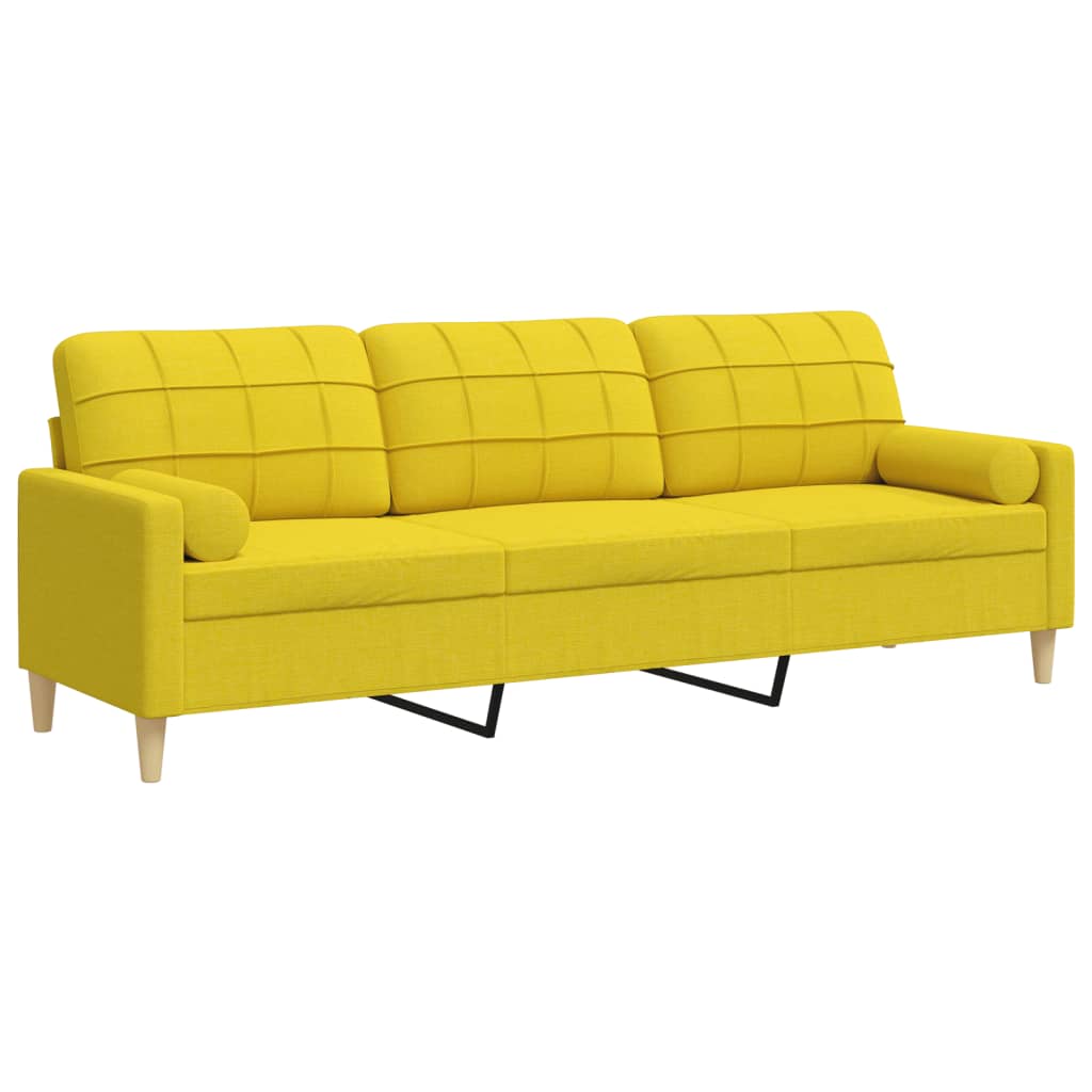 Canapé 3 places avec oreillers jaune clair 210 cm tissu
