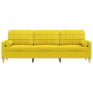 Canapé 3 places avec oreillers jaune clair 210 cm tissu