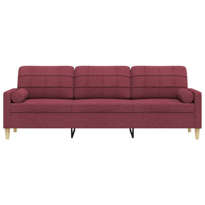 Canapé 3 places avec oreillers décoratifs bordeaux 210 cm tissu