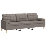 Canapé 3 places avec oreillers décoratifs taupe 210 cm tissu