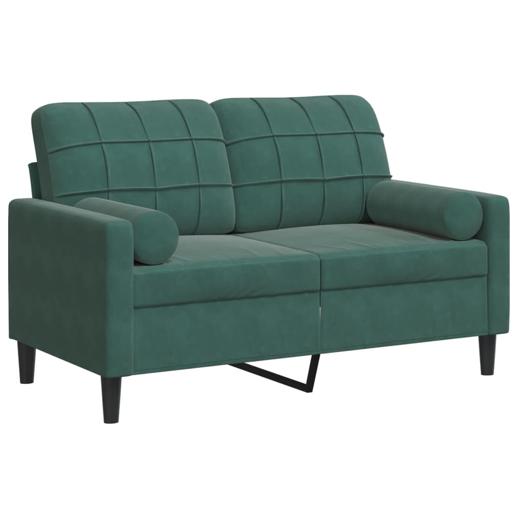 Canapé 2 places avec oreillers vert foncé 120 cm velours