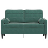 Canapé 2 places avec oreillers vert foncé 120 cm velours